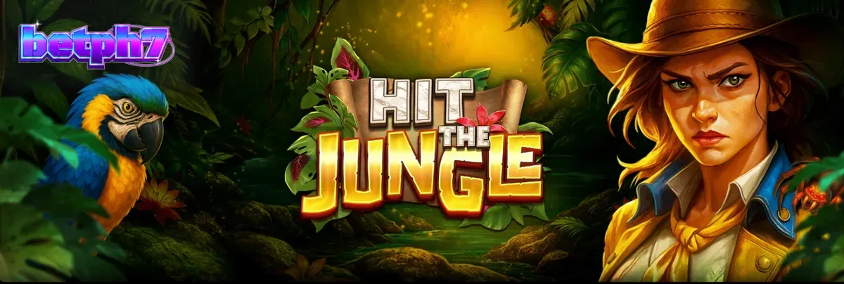 Isang visual ng Hit the Jungle slot na nagpapakita ng mga simbolo ng hayop at misteryosong kagubatan.